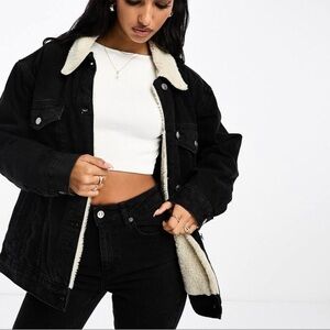ASOS Black Denim Jacket with Cream Sherpa Lining